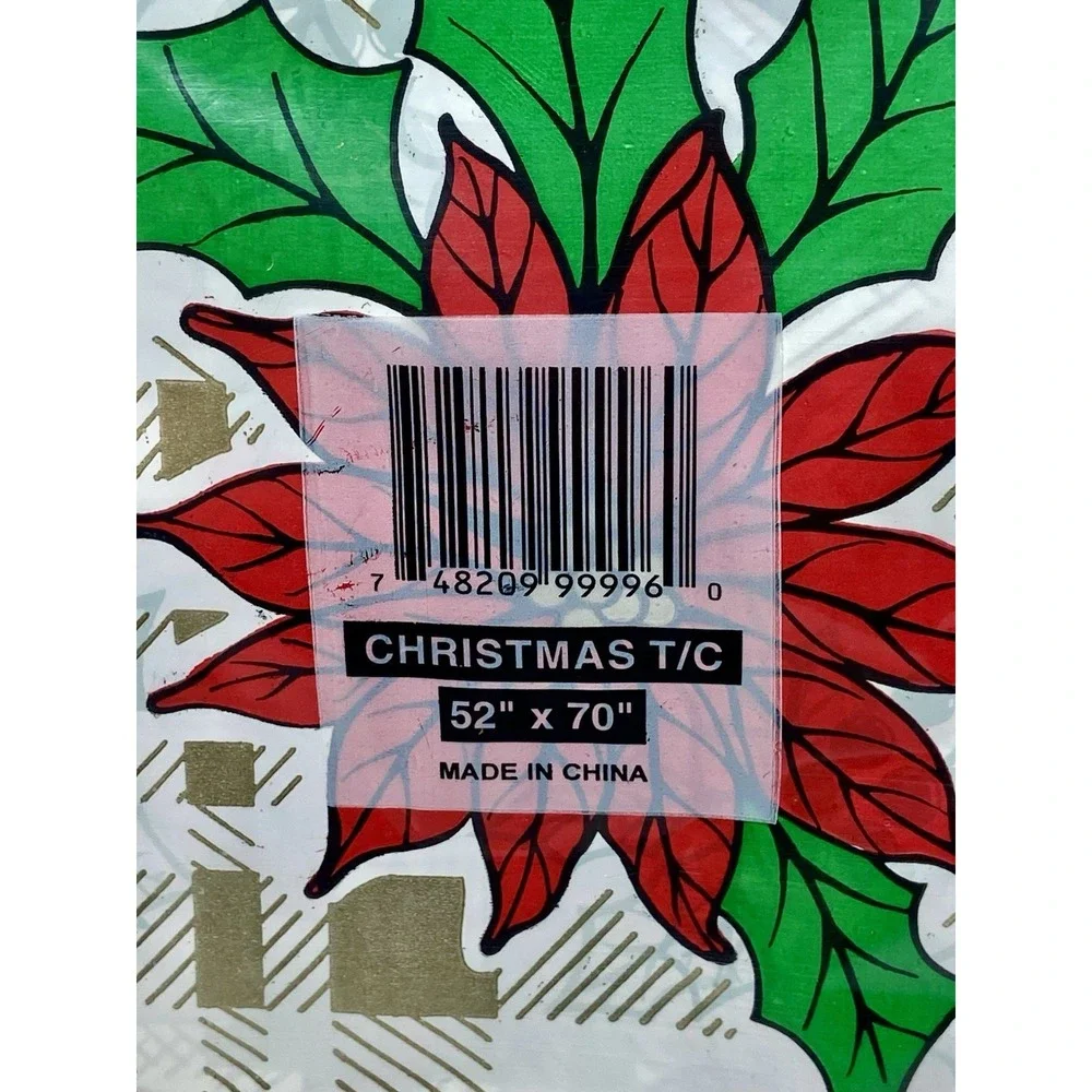 VTG‎ Royal Crest Christmas Tablecloth Plastic 54x70  Poinsettia NOS